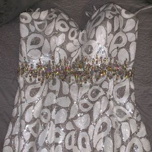 size 6 white and silver sequence Alyce Prom Dress